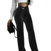 Pantalon femme taille élastique élégant haut rayé jambe large confortable extensible pantalon droit pour le printemps automne