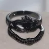 Vecalon New Female Black Birthstone anello claddagh 5A Zircon Cz Anello in oro nero riempito con fascia nuziale Set da sposa per le donne268H