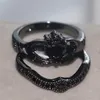 Vecalon Neue Weibliche Schwarz Birthstone claddagh ring 5A Zirkon Cz Schwarz gold gefüllt Party hochzeit Band ring Braut Sets für frauen268H