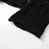 Women's Knits KEYANKETIAN Autumn Hollow Crochet Strap Short Sweater Boho Holiday Wind Flare Sleeve Black Crop Top Knit Cardigan