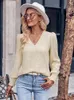 Kvinnors blusar 2023 Autumn Women Topps Fashion V Neck Long Sleeve Office Work Lady Shirt Casual Elegant Chic Blouse Plus Size Blusas