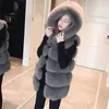 Femmes fourrure fausse hiver manteau artificiel chaud gilet coréen solide à capuche épais femmes mode gris blanc noir vêtements 231031