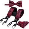 Neck Tie Set Suspender for Men Solid Red Silk Bowtie Set Cufflinks Elastic Wedding Suspender 6 Clips Bow Tie for Christmas Party Barry.Wang 231031