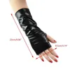 Fingerless Gloves Women Punk Shiny Faux Patent Leather Short Fingerless Gloves Halloween Costume Hip Hop Dance Party Half Finger MittensL231017