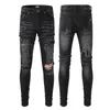 Designer Stack Jeans Europese Paarse Jean Heren Borduurquilten Gescheurd voor Trend Merk Vintage Broek Heren Vouw Slim Skinny Mode Amirs Sstraight Broek