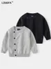 Пуловер LJMOFA, осенний брендовый детский трикотаж для мальчиков и девочек, детские однотонные вязаные свитера, кардиганы, верхняя одежда, D174 231030