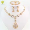 Set di gioielli da sposa Set di orecchini con collana e goccia d'acqua da sposa nigeriana in cristallo trasparente color oro vintage220T