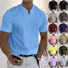 Men's Polos 2023 Summer Fashion Trend Sports Fitness Leisure Simple T-Shirt Solid Loose Short Sleeve V-Neck Top Polo Shirt