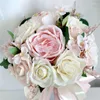 Flores decorativas buquês de casamento para noiva dama de honra rosa artificial flor festa decoração fita de seda