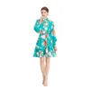 Femme élégante impression bleu mini robe de luxe concepteur lanterne manches col montant ceinturé noeud vintage robe de soirée 2023 printemps automne piste mince volants robe de vacances