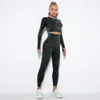 Dames tweedelige broek CNACNOO naadloze sportpakken dames crop tops met lange mouwen push-up leggings sets gymkleding zomer stukken trainingspak