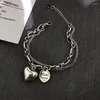 Link Bracelets S925 Silver Plated Vintage Punk Double Layer Heart Charm Bracelet For Women Party Personality Birthday Jewelry SL518