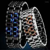 Armbanduhren Liebhaberuhr Mode Coole LED-Metallarmbanduhr Digitale stilvolle Uhren Rechteckige Edelstahl-Herrenuhren Kol Saati-Uhr