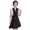 Casual Dresses Zeeromer 2023 Autumn Korean Fashion Patchwork Office Blazer Dress Women Passar Collar Double Breasted Belt Ruffle Mini Party