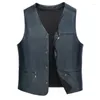 Men's Vests 2023 Motorcycle Vest V Neck Sleeveless Faux Pu Leather Jacket Windproof Extra Warm Waistcoat Autumn Winter Coat C93