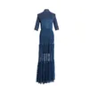 Two Piece Dress High Quality Autumn Womens Fashion Solid Slim Blue Knitted Sweater Lace Floor Length Dress 2Pieces Sets Conjunto Feminino 231031