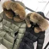 Vestes en duvet pour femmes, Parkas à col en poils de raton laveur véritable avec ceinture, grande poche en coton