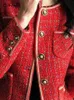 Mezclas de lana para mujer CJFHJE Blazers de Tweed rojos para mujer, chaqueta holgada de otoño e invierno con cuello redondo y un solo pecho, abrigos elegantes de estilo coreano para mujer 231030