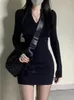 カジュアルドレスY2Kニットドレス女性韓国ファッションセクシーなスパイスガールボディボディコン女性秋の長袖ジッパーラップヒップスリムミニ