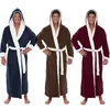 Men's Sleepwear 2023 Splicing Thickend Bathrobe Plush Hooded Long Clothes Coat Robe Lengthened Winter Home Night Gown