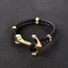 Charm armband jiayiqi punk graverad drake silver guld ankare lås svart fläta äkta läder armband män smycken rostfritt s282t