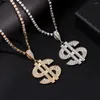 Anhänger Halsketten Hip Hop Iced Out Kristall Dollarzeichen Halskette Für Frauen Bling Strass Tennis Kette Choker Modeschmuck