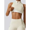 Aktiva uppsättningar S - XL Women Yoga Suit Zipper Sports Vest High midjebyxor med fickor Täta tankar Gym Fitness Set Streetwear A124