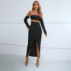 Frauen dame schulterfrei sexy figurbetonte kleider maxi lange ebening nachtclub langarmkleid ZF5920