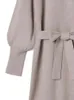 Casual Kleider Japanische Süße Kleine High Neck Mit Gürtel Vestidos 2023 Herbst Koreanische Chic Einfache Schlanke Taille Weibliche Lange Gestrickte kleid