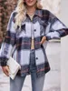 Women's Fur Faux Fur Women s Plaid Hooded Shacket Coat Stylish Oversized Flannel Jacket with Long Sleeves Button Down and Fleece Lining for Fall 231031