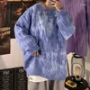 Suéter feminino vintage tie-dye, suéter grande, quente, grosso, roxo, pulôveres, manga morcego, tops de malha, outwears