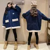 Jackets Winter Kids Thick Warm Denim Jacket For Girls Big Pocket Lambswool Parkas Children's Clothes Teenage Blue Jeans Outwear Coats