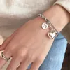 Link Bracelets S925 Silver Plated Vintage Punk Double Layer Heart Charm Bracelet For Women Party Personality Birthday Jewelry SL518