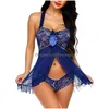 Ensemble sexy pyjama lingerie transparent vêtements de nuit soutiens-gorge sous-vêtements tentants dentelle vêtements de nuit amusant robe de nuit jacquard maille corps séduisant Nig Dhnmp