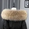 Bufandas 100% real natural mapache piel bufanda mujer invierno moda lujo cálido cuello de piel de alta calidad para abrigo tira con capucha grande silenciador 231031