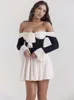 Mini robe plissée en dentelle pour femmes, épaules dénudées, moulante, épissure, Sexy, Clubwear, mode, robes Slim pour femmes