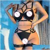 Conjuntos de sutiãs 2023 Nightclub Sexy Girl Binding Craft Fun Underwear Set Crotchless Malha Pijama Bodysuit Lingerie Drop Delivery Vestuário Wo Dhkyl