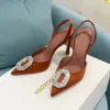 Amina Muaddi Begum Hebilla de cristal Slingback Bombas Sandalias Tacones de aguja Zapatos Mancha Carrete Tacones Diseñadores de lujo para mujer Zapatos de noche Tamaños 35-42 Con caja