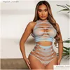 Sexy conjunto mulheres oco pesca net roupa interior traje erótico diversão lingerie pijamas roupa rendas babydoll club wear plus size roupas dro dh3t8