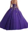 Robes De Quinceanera Princesse Violet Or Appliques Paillettes Robe De Bal À Lacets Chérie Tulle Plus La Taille Doux 16 Débutante Fête D'anniversaire Robes De 15 Anos Q13