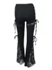 Calças femininas gótico cintura alta renda retalhos bell-bottoms calças streetwear