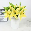 Dekorativa blommor 5st White Lily Artificial 38cm Bouquet Fake Plant Party Wedding Bridal Living Room Home Garen Decoration Real Touch