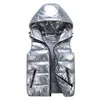 Colete colete para menino crianças com capuz quente outerwear crianças casaco brilhante bebê menina sem mangas jaqueta inverno para baixo acolchoado colete impermeável 231030