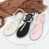 Sandals Women 2024 Summer Shoes Flat Pearl Comfortable String Bead Beach Slippers Casual Pink White Black