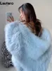 Women's Fur Faux Lautaro Winter Shaggy Hairy Thick Warm Soft Colored Jacket Women with Hood Bat Sleeved Loose Casual Designer Clothes 231030