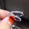 Echt 18K Wit Goud Pave Diamanten Ring Fijne Sieraden Eenvoudige Ronde Dunne Ringen Voor Vrouwen Element Ring Gift 210623213w