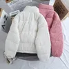 Women's Trench Coats Winter Short Down Padded Coat Ladies Corduroy Fabric Warm Stand Collar Cotton Thickened Bread