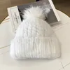 Gorro cálido de piel de visón auténtica para mujer, gorro elástico de punto, gorro de esquí para nieve, orejeras