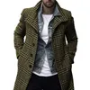 Men's Trench Coats Men Windbreaker Washable Checkered Single Breasted Medium Length Super Soft Coat For Daily Wear