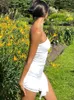 Сексуальное платье, женское белое мини-платье без рукавов с открытыми плечами, летнее платье с разрезом на шее и шнурком, вечерние вечерние платья, хит продаж